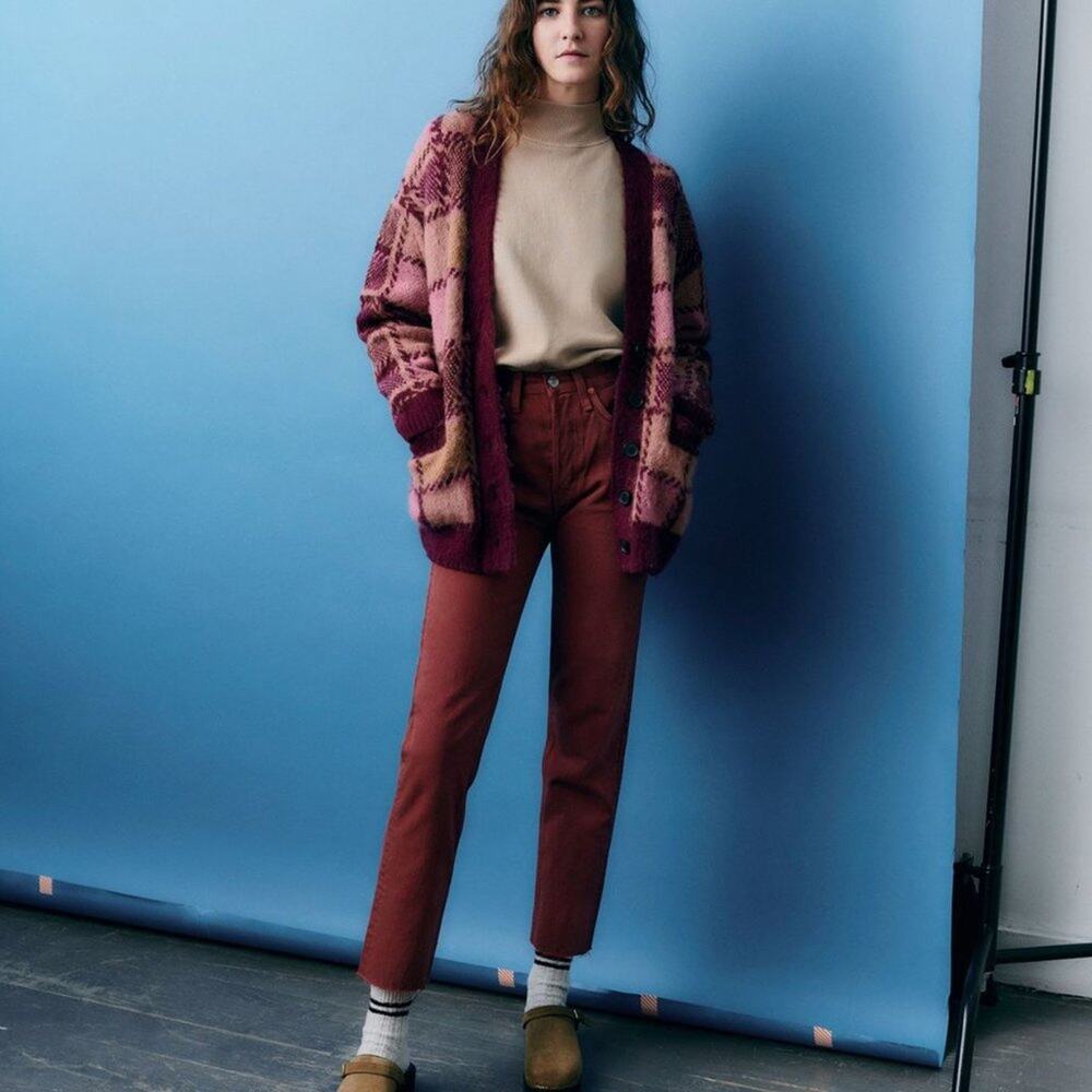 RE/DONE 70's High Rise Stove Pipe Jeans Washed Brick Brown Red Sz {3K11}